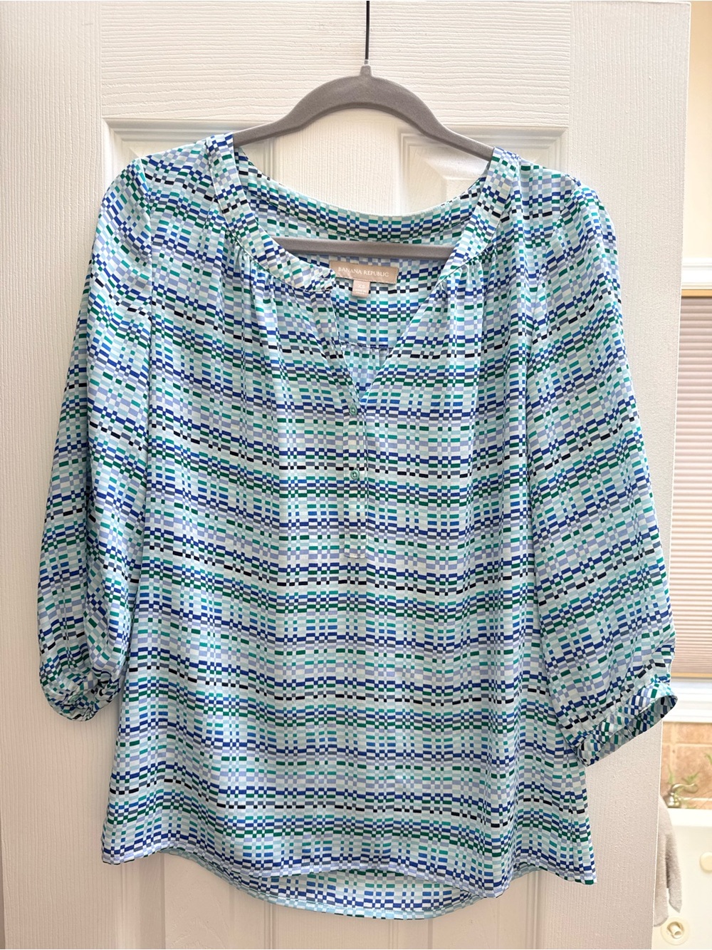 Banana Republic Blue & Green Geometric Peasant Blouse